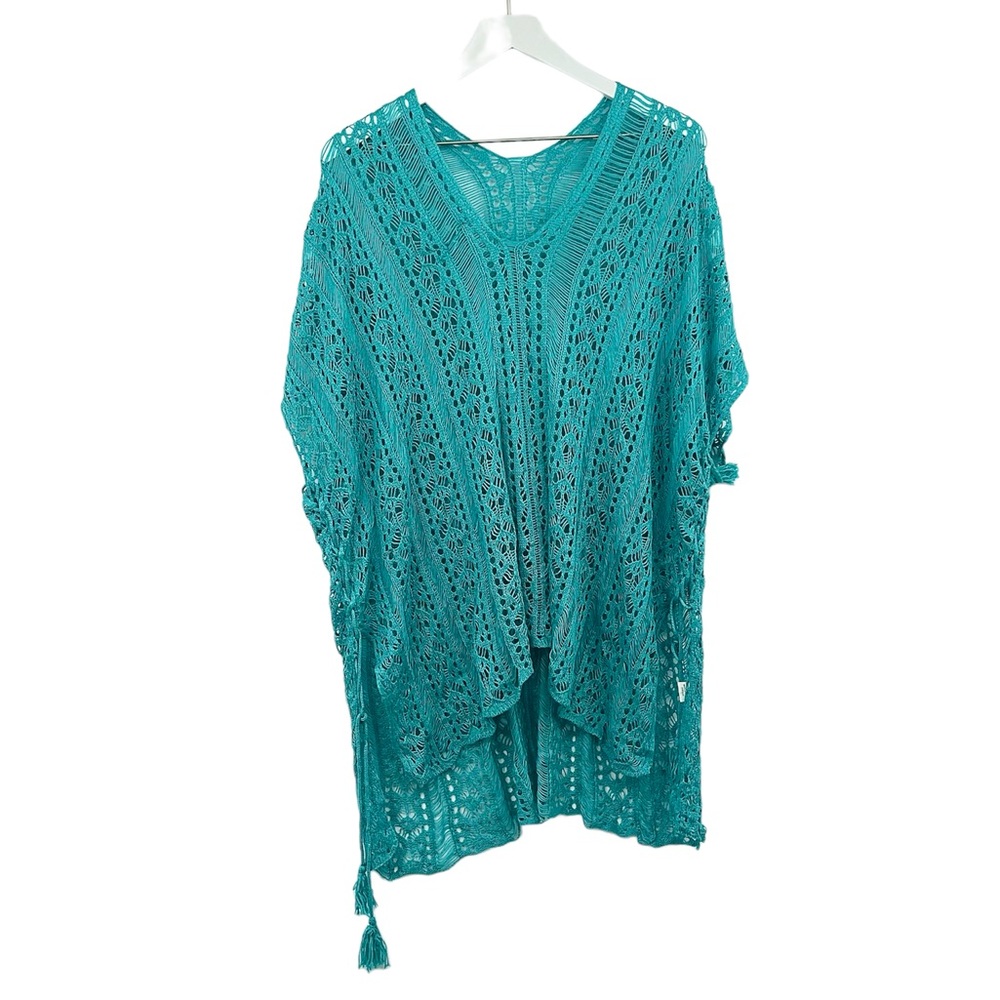 Teal Boho See Through Swim Suit Cover Up One Size Oversized Baggy